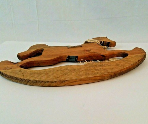 Handmade Wooden Painted Rocking Horse Wall Hanging Decoration 17" Long Straw Bow - Picture 7 of 11