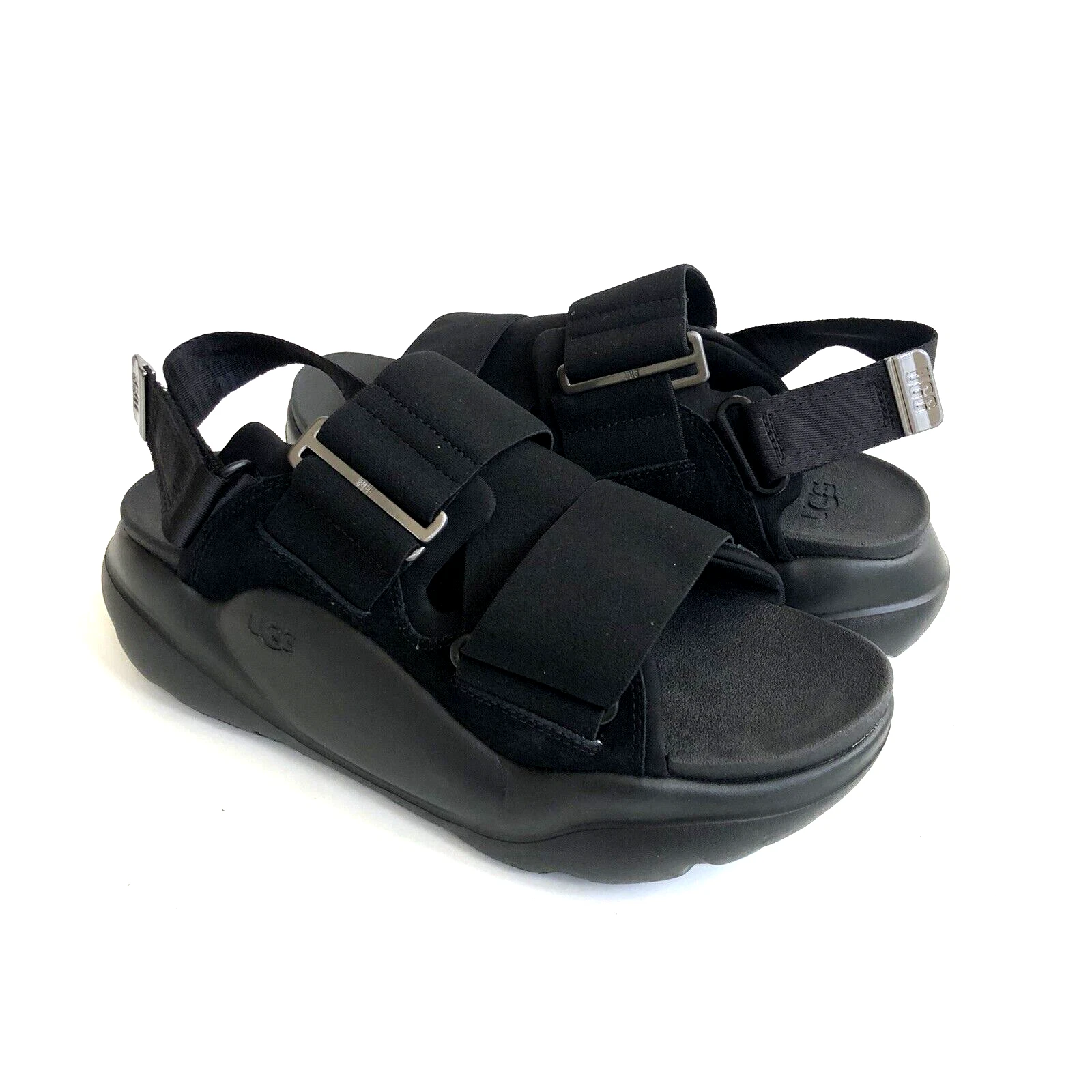 SANDALI UGG LA STREET CINTURINO PELLE SCAMOSCIATA NERO PLATEAU US 10 EU 41 REGNO UK 8