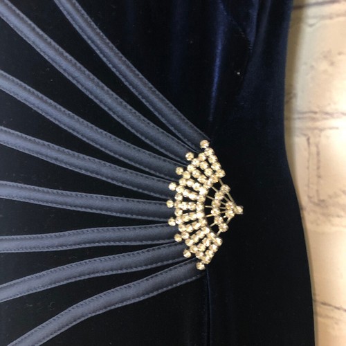 Tadashi Navy Blue Velvet Maxi Dress Size L Formal Evening - Picture 3 of 8