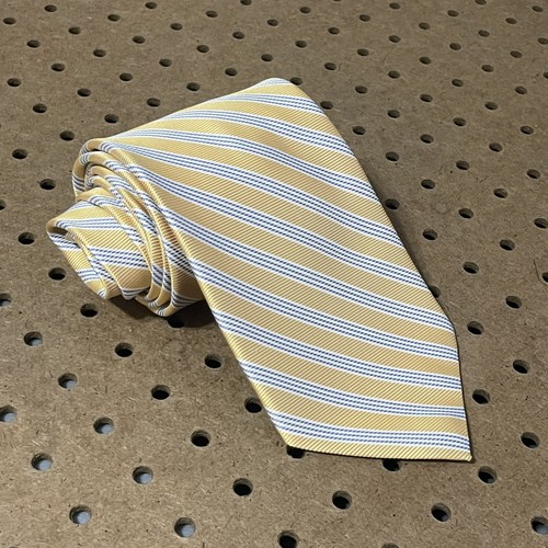 Brooks Brothers Stain Resistant Neck Tie Mens Yellow Gold Blue Stripe Modern USA - Picture 2 of 6