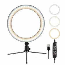 10" LED Ring Light with Tripod Stand & Phone Holder Dimmable Desk Ringlight Kit