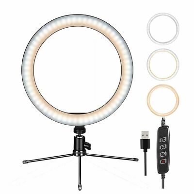 10'' LED Ring Light with Tripod Stand & Phone Holder Dimmable Desk Ringlight Kit