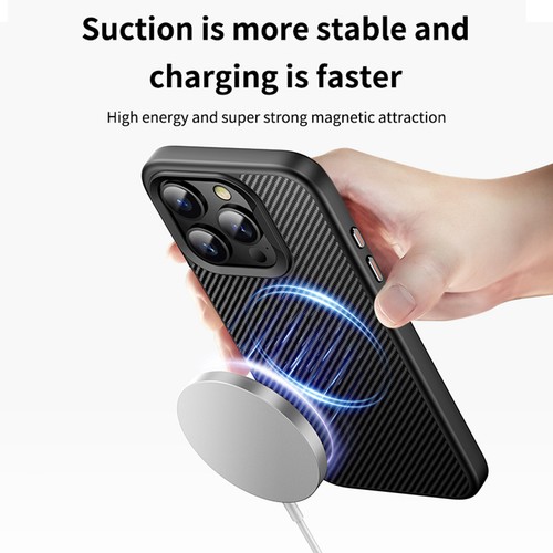 Kohlefaser Muster Magnet Hülle Slim Cover für iPhone 16 15 Pro Max 14 13 12 - Bild 5 von 11