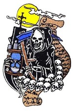 Grim Reaper With List  Skulls Hour Glass Iron On Sew On Embroidered Patch 2 3/4