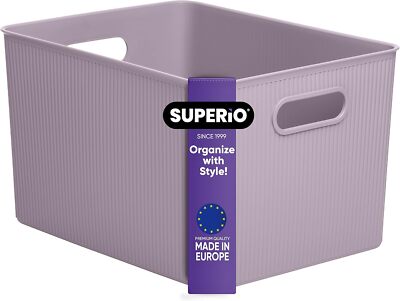 Superio Large Lilac Ribbed Storage Bin, Plastic Storage Basket (22 Liter)