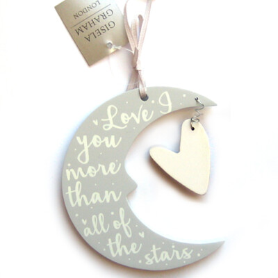 I LOVE YOU MORE THAN ALL STARS HANGING Moon Heart Wood Hanger