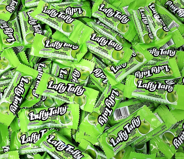 Wonka Laffy Taffy Sour Apple Candy, Fun Size Taffy Bars, Bulk Pack 2