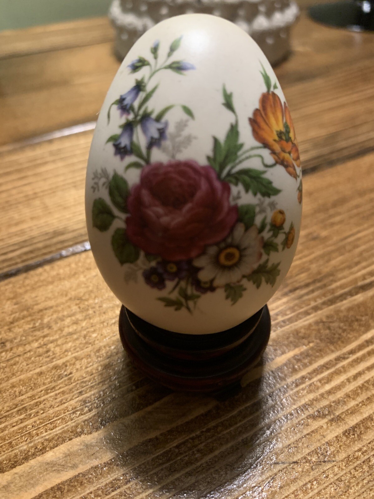 Vintage Porcelain Egg With Wooden Stand
