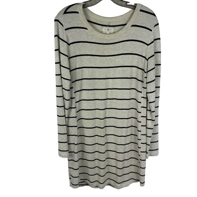 Lou Grey Knit T-Shirt Dress Size Medium Oatmeal/Black Striped