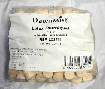 250 Dukal DawnMist Latex Tourniquets 1'' x 18'' White Individually Rolled & Banded