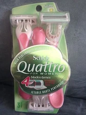 SCHICK QUATTRO ALOE & VITAMIN E WOMEN'S DISPOSABLE RAZORS 3 PACK - BRAND NEW