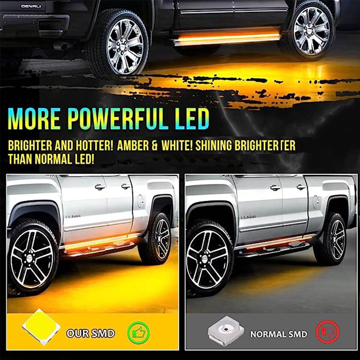 2PCS 48" Car Truck LED Side Step Light Running Board Strip Amber
