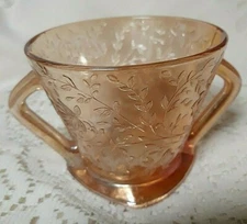 Vintage Jeannette Glass Etched Flower Design Marigold Carnival Glass Sugar Bowl