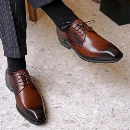 Men's Leather Lined Dress Shoes Formal Business Shoes Classic Lace-up Oxfords US - Picture 5 of 26