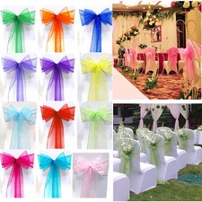 50 Organza Chair Cover Sash Bows 8"x108" 30 Colors Extra Wide Wedding SALE USA