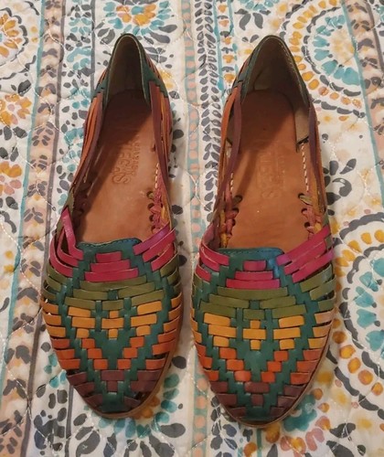 Calzado Ortega Damen Sandalen Huraches Regenbogen Leder Made in Mexico 7 - Bild 2 von 6