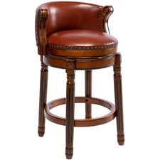 Leather Wooden Bar Stools Swivel Counter Bar Chair with back for Dining Kitchen