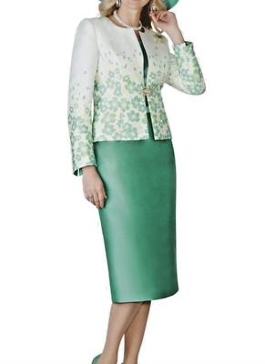 Lily & Taylor 4115 3 piece Silky Twill Skirt Suit Jade/Multi