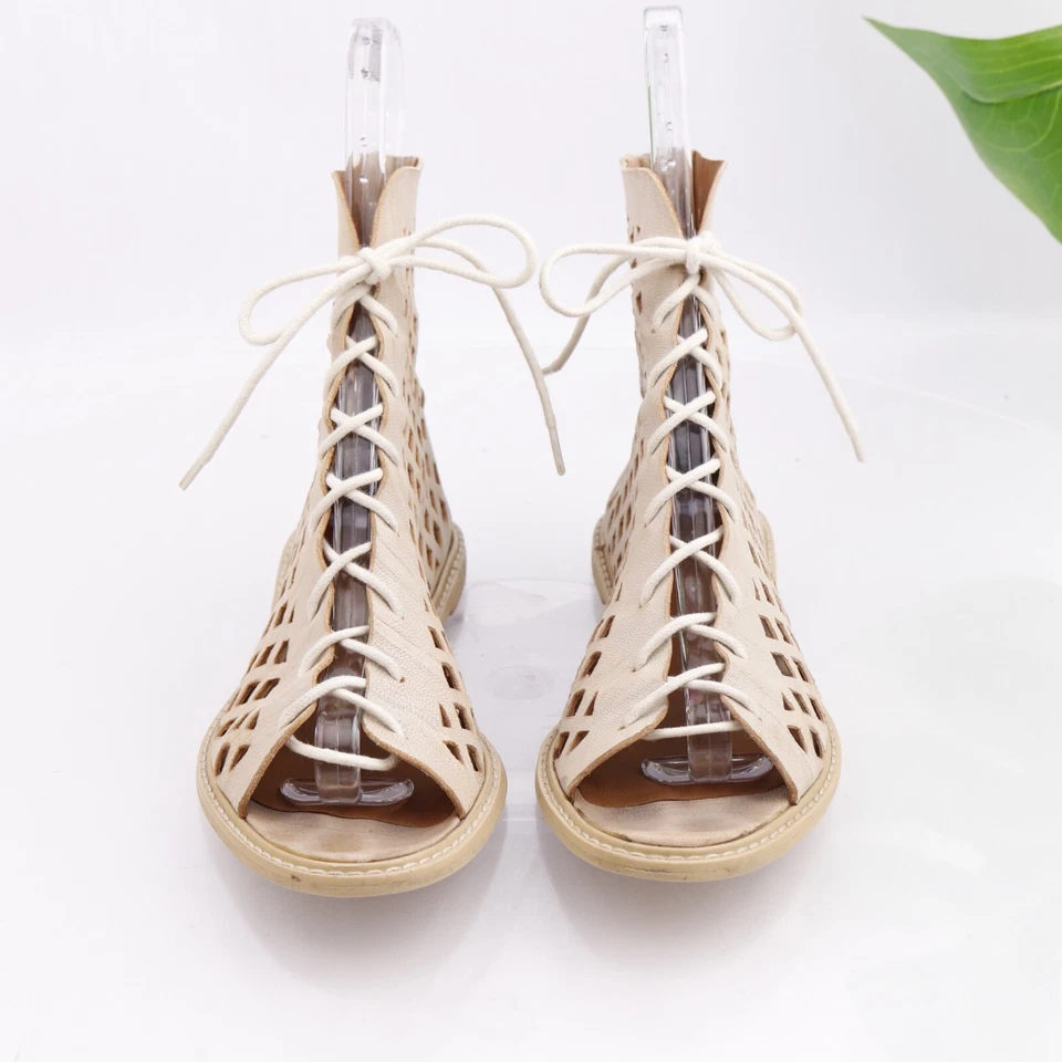 Sandalia para mujer ALL-BLACK Talla 37 6 Botín de cuero beige beige color beige con cordones Foto 4 de 4