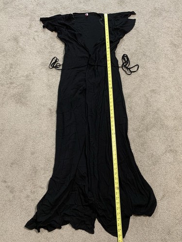 Vestido largo envolvente de crepé Got Style para mujer pequeño negro manga acampanada fluido artístico - Imagen 14 de 15