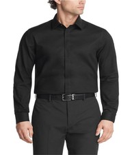 Calvin Klein Mens Steel Stretch Button Down Dress Shirt, black, L Neck