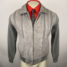 Repage Sweater Jacket Mens Leather Suede MCM Vtg 70s Gray Rockabilly Large