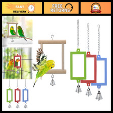 4 PCS Interactive Bird Mirror with Bell - Hanging Toy for Parrots, Cockatiels, B