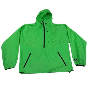 Helly Hansen Anorak Windbreaker Jacket Men L Neon Green Hooded Half Zip Ripstop