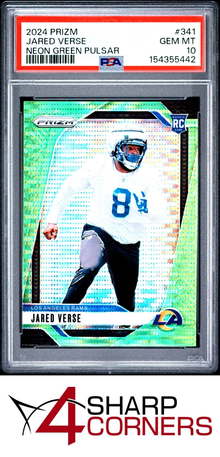 2024 PANINI PRIZM NEON GREEN PULSAR #341 JARED VERSE RC RAMS PSA 10