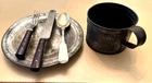 Original CW  Soldier's Mess Set. Tin Plate, Cup & Utensils. Good Wear & Patina!