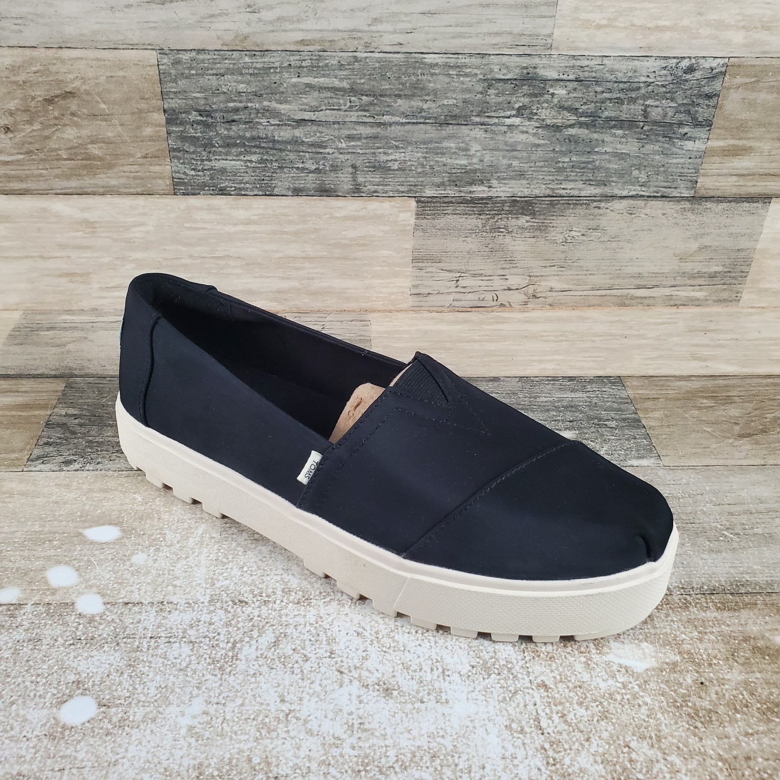 Zapatos sin cordones Toms Alpargata Lug para mujer talla 9,5 negros utilitarios de sarga
