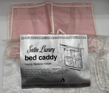 NOS Satin Luxury Bed Caddy   Vintage Pink Bedside Organizer   4 Pockets