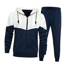 Men's Hooded Athletic Tracksuit Casual 2 Pieces Suits Color X-Large 95blue