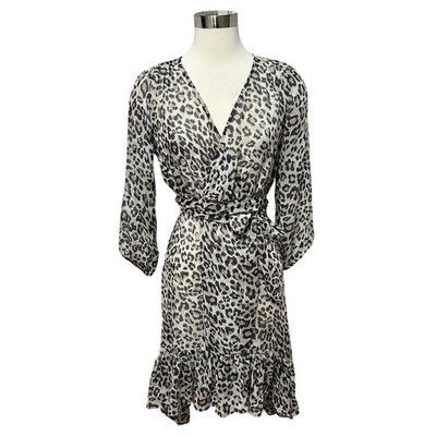 CALYPSO St Barth Womens Leopard Print 100% Silk Sheer Wrap Dress XS Luxury Chic