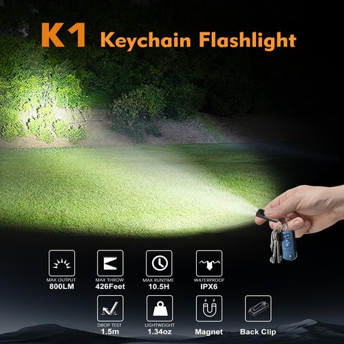K1 Portachiavi Torce, 800 Lumen Portatile Piatto Piccola Luce,Ricarica USB... - Foto 3 di 6