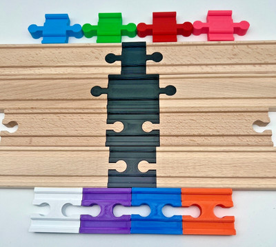 4 x Verbinder/Adapter für Brio Ikea & universal Holzschienen Eisenbahn Farbwahl