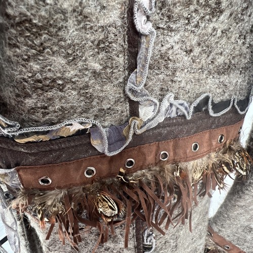 Dolce Cabo Jacket Women's Size XL Brown Quail Feathers Fur Faux Leather Bohemian - Picture 10 of 13