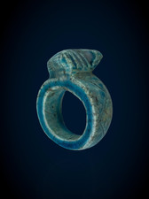 AuthenticAncient Egyptian Blue Faience Ring – Rare Amulet Figure BC