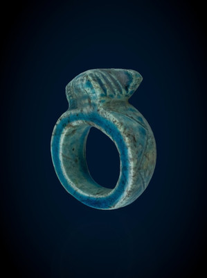 AuthenticAncient Egyptian Blue Faience Ring   Rare Amulet Figure BC