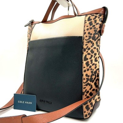 Cole Haan Leopard Print Leather 3-Way Backpack Black Authentic Bag