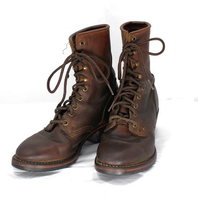 Vtg PD Tuff Boots W 7.5 Brown Logger Oil Reistant 120 Plus *No Kilt * Aglet