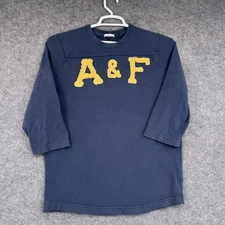 Abercrombie & Fitch Shirt Mens Large Navy 3/4 Sleeve Muscle Chenille A&F Logo