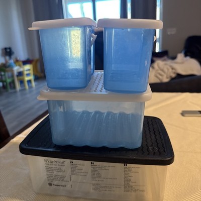 Tupperware  Set of 4! Fridge Smart Containers Blue/White Lids