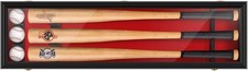3 Baseball Bat Display Case Black & Red Wall Horizontal Wood Frame MLB Cabinet