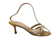Jimmy Choo sandali donna tacco aperto con cinturino in pelle oro misura 38