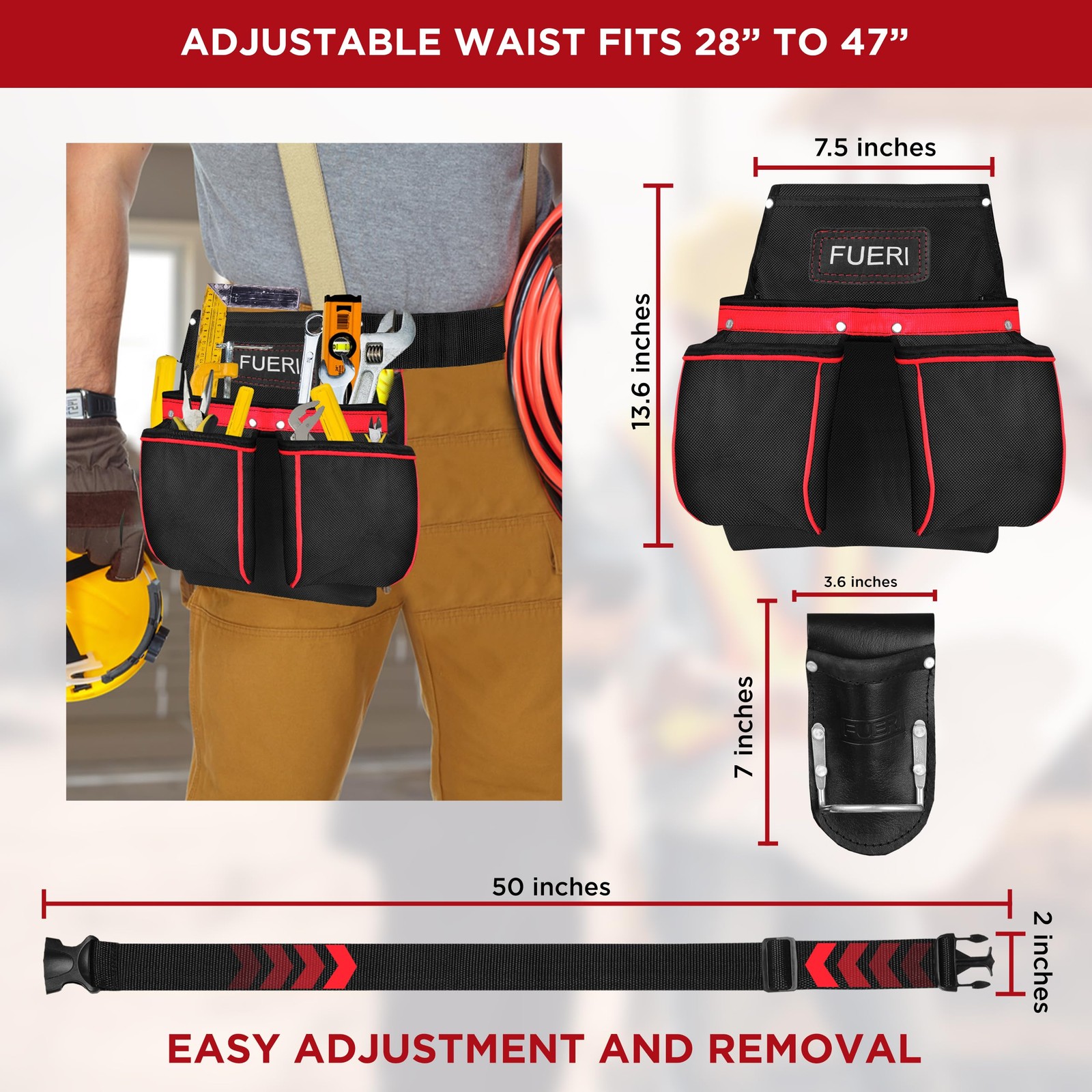 Cordura Tool Pouch with Belt Clip Hammer Hoslters 11 Pocket Pouches for Tool ...