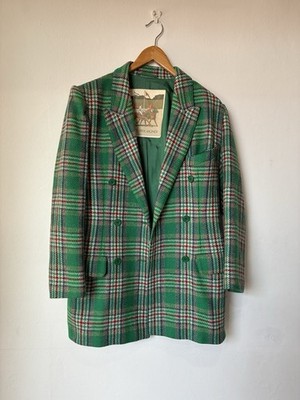 Vintage grüner Tartan Blazer | Zweireiher Jacke | Polo, Reiten | UK36