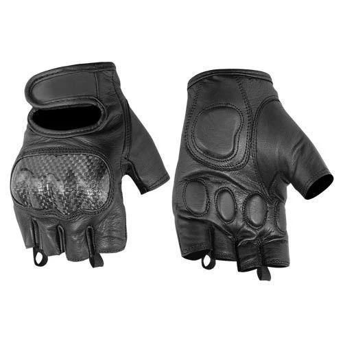 Gelstrike - Men's Leather Motorcycle Fingerless Gloves DS18 Size Large