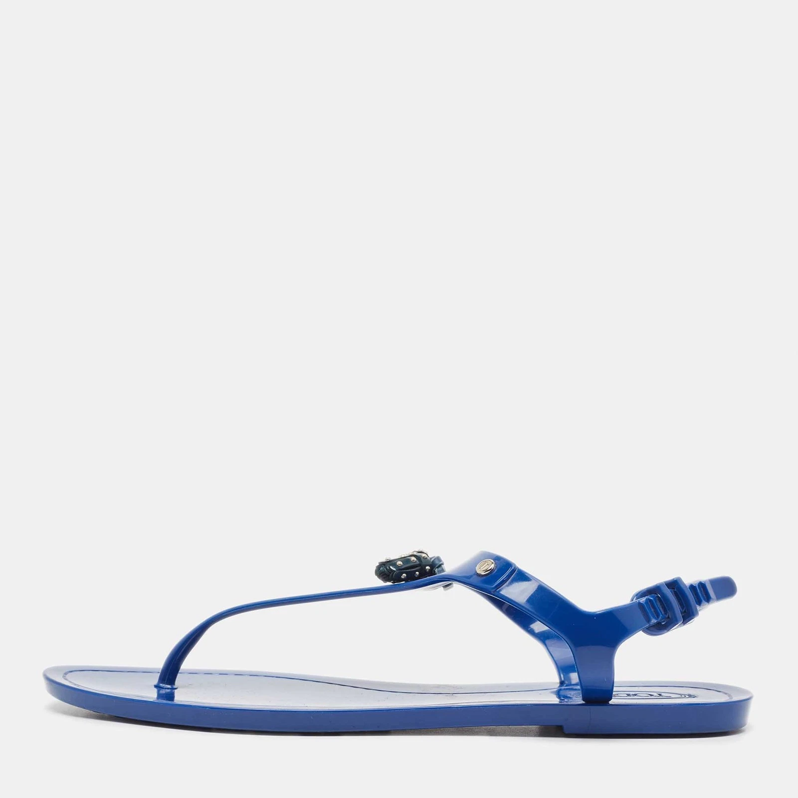 TOD’S Sandali perizoma piatti in gomma blu borchie nappa taglia 40
