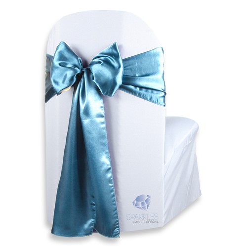 10 pcs Satin Chair Cover Bow Sash 108"x8" - Teal Blue - Wedding Party ug